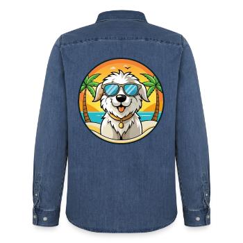 Maremma Schäferhund Rasse Cartoon Sonnenbrille Strand - Männer Jeanshemd Organic von Stanley/Stella - verwaschenes Mittelblau  - Hinten - AI Model Male 185 light (185cm)