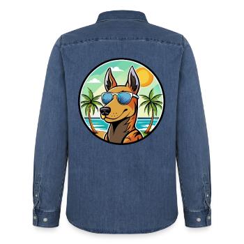 Manchester Terrier Hunderasse Cartoon Sonnenbrille - Männer Jeanshemd Organic von Stanley/Stella - verwaschenes Mittelblau  - Hinten - AI Model Male 185 light (185cm)
