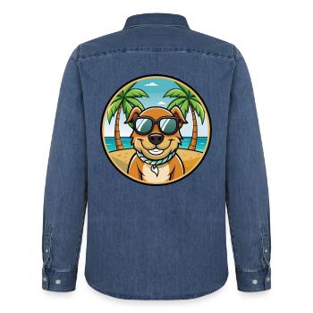 Majestätische Baumhund Hunderasse Cartoon Sonnenbrille - Männer Jeanshemd Organic von Stanley/Stella - verwaschenes Mittelblau  - Hinten - AI Model Male 185 light (185cm)