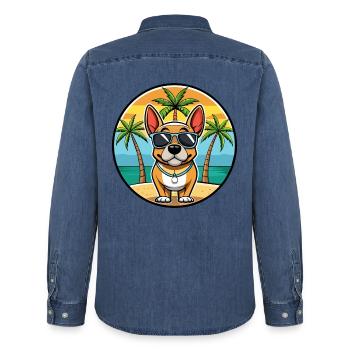 Grand Anglo Français Hunderasse Cartoon Sonnenbrille - Männer Jeanshemd Organic von Stanley/Stella - verwaschenes Mittelblau  - Hinten - AI Model Male 185 light (185cm)
