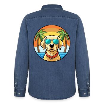 Labrador Retriever Hunderasse Cartoon Sonnenbrille - Männer Jeanshemd Organic von Stanley/Stella - verwaschenes Mittelblau  - Hinten - AI Model Male 185 light (185cm)