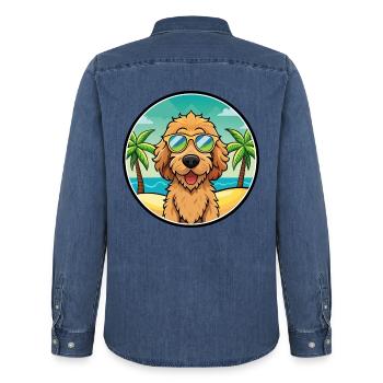 Labradoodle Hunderasse Cartoon Sonnenbrille Strand - Männer Jeanshemd Organic von Stanley/Stella - verwaschenes Mittelblau  - Hinten - AI Model Male 185 light (185cm)