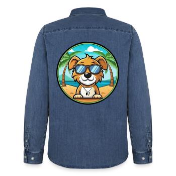 Kyi Leo Hunderasse Cartoon Sonnenbrille Strand - Männer Jeanshemd Organic von Stanley/Stella - verwaschenes Mittelblau  - Hinten - AI Model Male 185 light (185cm)