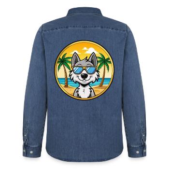 Kunming Wolfdog Rasse Cartoon Sonnenbrille Strand - Männer Jeanshemd Organic von Stanley/Stella - verwaschenes Mittelblau  - Hinten - AI Model Male 185 light (185cm)