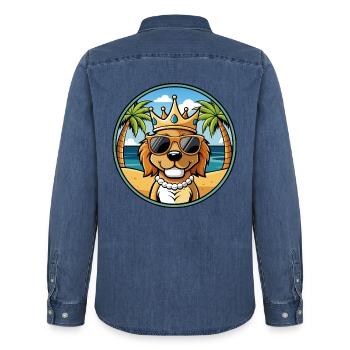 König Charles Hunderasse Cartoon Sonnenbrille Strand - Männer Jeanshemd Organic von Stanley/Stella - verwaschenes Mittelblau  - Hinten - AI Model Male 185 light (185cm)