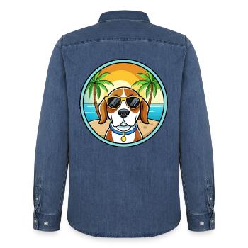 Kerry Beagle Hunderasse Cartoon Sonnenbrille Strand - Männer Jeanshemd Organic von Stanley/Stella - verwaschenes Mittelblau  - Hinten - AI Model Male 185 light (185cm)