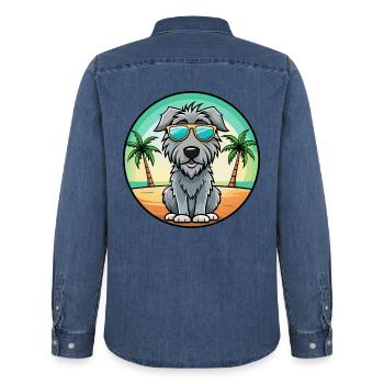 Irischer Wolfshund Hunderasse Cartoon Sonnenbrille Strand - Männer Jeanshemd Organic von Stanley/Stella - verwaschenes Mittelblau  - Hinten - AI Model Male 185 light (185cm)