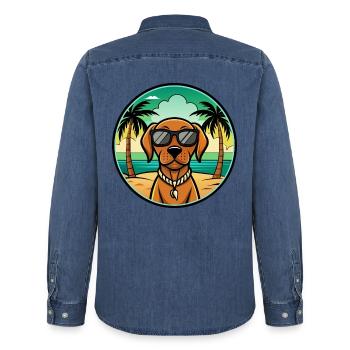 Ungarische Vizsla Hunderasse Cartoon Sonnenbrille Strand - Männer Jeanshemd Organic von Stanley/Stella - verwaschenes Mittelblau  - Hinten - AI Model Male 185 light (185cm)