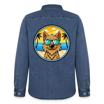 Griffon Nivernais Hunderasse Cartoon Sonnenbrille Strand - Männer Jeanshemd Organic von Stanley/Stella - verwaschenes Mittelblau  - Hinten - AI Model Male 185 light (185cm)