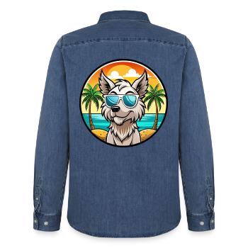 Lunettes de soleil Grand Griffon Vendeen Dog Breed Cartoon - Chemise en denim homme bio Stanley/Stella - bleu moyen délavé  - Dos - AI Model Male 185 light (185cm)