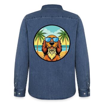 Gordon Setter Hunderasse Cartoon Sonnenbrille Strand - Männer Jeanshemd Organic von Stanley/Stella - verwaschenes Mittelblau  - Hinten - AI Model Male 185 light (185cm)