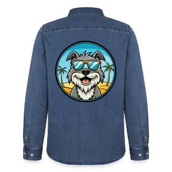 Harrier Chien Race Dessin Animé Lunettes de Soleil Plage - Chemise en denim homme bio Stanley/Stella - bleu moyen délavé  - Dos - AI Model Male 185 light (185cm)