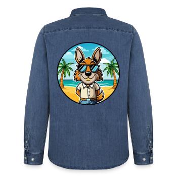 Hase Indischer Hund Rasse Cartoon Sonnenbrille Strand - Männer Jeanshemd Organic von Stanley/Stella - verwaschenes Mittelblau  - Hinten - AI Model Male 185 light (185cm)