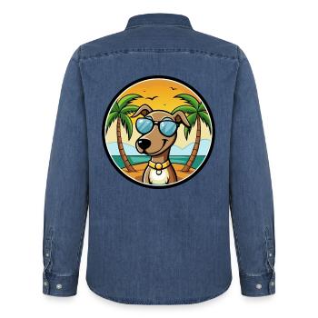 Hannover Laufhund Hunderasse Cartoon Sonnenbrille Strand - Männer Jeanshemd Organic von Stanley/Stella - verwaschenes Mittelblau  - Hinten - AI Model Male 185 light (185cm)