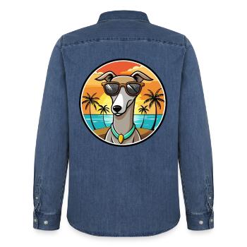 Galgo Español Hunderasse Cartoon Sonnenbrille Strand - Männer Jeanshemd Organic von Stanley/Stella - verwaschenes Mittelblau  - Hinten - AI Model Male 185 light (185cm)