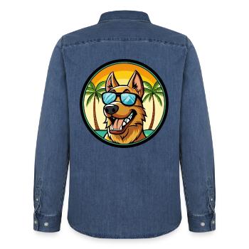 Deutscher Windhund Rasse Cartoon Sonnenbrille Strand - Männer Jeanshemd Organic von Stanley/Stella - verwaschenes Mittelblau  - Hinten - AI Model Male 185 light (185cm)
