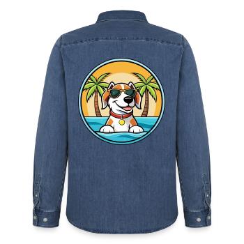 Estnischer Windhund Rasse Cartoon Sonnenbrille Strand - Männer Jeanshemd Organic von Stanley/Stella - verwaschenes Mittelblau  - Hinten - AI Model Male 185 light (185cm)