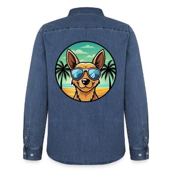 Englische Spielzeug Terrier Hund Rasse Cartoon Sonnenbrille - Männer Jeanshemd Organic von Stanley/Stella - verwaschenes Mittelblau  - Hinten - AI Model Male 185 light (185cm)