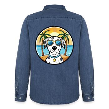 Dalmatiner Hund Rasse Cartoon Sonnenbrille Strand - Männer Jeanshemd Organic von Stanley/Stella - verwaschenes Mittelblau  - Hinten - AI Model Male 185 light (185cm)