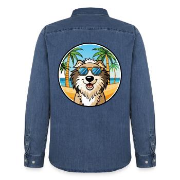 Kroatische Schäferhundrasse Cartoon Sonnenbrille Strand - Männer Jeanshemd Organic von Stanley/Stella - verwaschenes Mittelblau  - Hinten - AI Model Male 185 light (185cm)