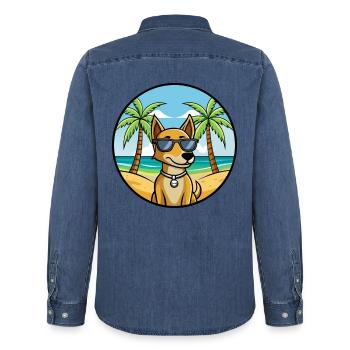 Kretischer Hund Hund Rasse Cartoon Sonnenbrille Strand - Männer Jeanshemd Organic von Stanley/Stella - verwaschenes Mittelblau  - Hinten - AI Model Male 185 light (185cm)