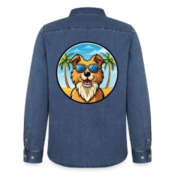 Kroatischer Schäferhund Rasse Cartoon Sonnenbrille Strand - Männer Jeanshemd Organic von Stanley/Stella - verwaschenes Mittelblau  - Hinten - AI Model Male 185 light (185cm)