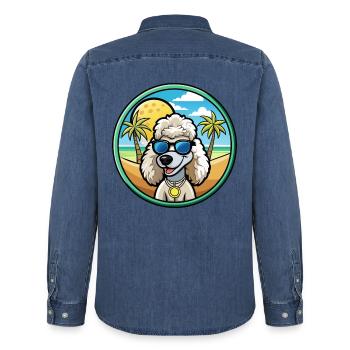 Corded Poodle Hunderasse Cartoon Sonnenbrille Strand - Männer Jeanshemd Organic von Stanley/Stella - verwaschenes Mittelblau  - Hinten - AI Model Male 185 light (185cm)