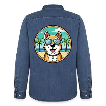 Berger d’Asie centrale Race Cartoon Beach - Chemise en denim homme bio Stanley/Stella - bleu moyen délavé  - Dos - AI Model Male 185 light (185cm)