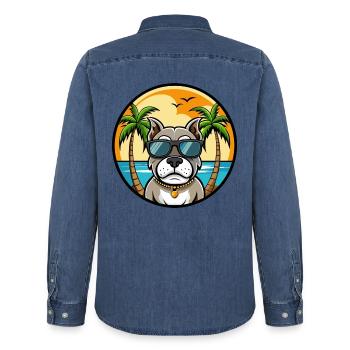 Bully Kutta Chien Race Dessin Animé Lunettes De Soleil Plage - Chemise en denim homme bio Stanley/Stella - bleu moyen délavé  - Dos - AI Model Male 185 light (185cm)