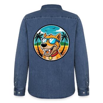 Bruno Jura Hound Hunderasse Cartoon Sonnenbrille Strand - Männer Jeanshemd Organic von Stanley/Stella - verwaschenes Mittelblau  - Hinten - AI Model Male 185 light (185cm)