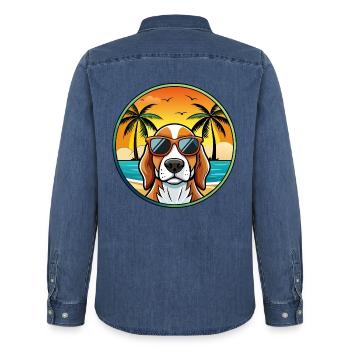 Bracco Italiano Dog Breed Cartoon Sunglasses Beach - Men’s Organic Denim Shirt by Stanley/Stella - mid washy  - Back - AI Model Male 185 light (185cm)