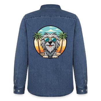 Bergamasco Schäferhund Rasse Cartoon Sonnenbrille Strand - Männer Jeanshemd Organic von Stanley/Stella - verwaschenes Mittelblau  - Hinten - AI Model Male 185 light (185cm)