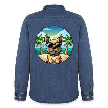 Braque Français Hunderasse Cartoon Sonnenbrille Strand - Männer Jeanshemd Organic von Stanley/Stella - verwaschenes Mittelblau  - Hinten - AI Model Male 185 light (185cm)