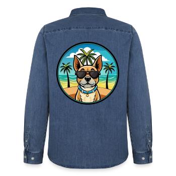 Lunettes de soleil Braque Du Bourbonnais Dog Breed Cartoon - Chemise en denim homme bio Stanley/Stella - bleu moyen délavé  - Dos - AI Model Male 185 light (185cm)