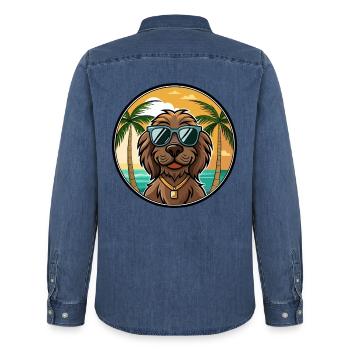 Boykin Spaniel Chien Race Dessin Animé Lunettes De Soleil Plage - Chemise en denim homme bio Stanley/Stella - bleu moyen délavé  - Dos - AI Model Male 185 light (185cm)