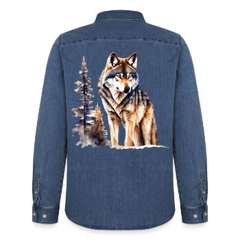 Wolf - Männer Jeanshemd Organic von Stanley/Stella - verwaschenes Mittelblau  - Hinten - AI Model Male 185 light (185cm)
