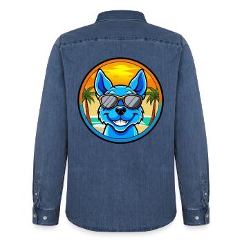 Blue Heeler Hunderasse Cartoon Sonnenbrille Strand - Männer Jeanshemd Organic von Stanley/Stella - verwaschenes Mittelblau  - Hinten - AI Model Male 185 light (185cm)