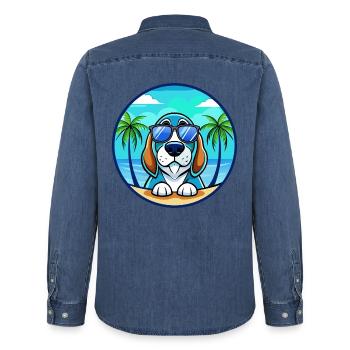 Lunettes de soleil de dessin animé Blue Gascony Basset Dog Breed - Chemise en denim homme bio Stanley/Stella - bleu moyen délavé  - Dos - AI Model Male 185 light (185cm)