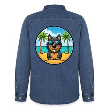 Schwarzwälder Laufhund Hunderasse Cartoon Sonnenbrille - Männer Jeanshemd Organic von Stanley/Stella - verwaschenes Mittelblau  - Hinten - AI Model Male 185 light (185cm)