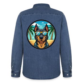 Beauceron Hunderasse Cartoon Sonnenbrille Strand - Männer Jeanshemd Organic von Stanley/Stella - verwaschenes Mittelblau  - Hinten - AI Model Male 185 light (185cm)