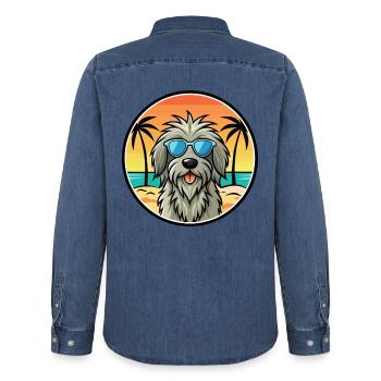 Bergamasker Schäferhund Rasse Cartoon Sonnenbrille - Männer Jeanshemd Organic von Stanley/Stella - verwaschenes Mittelblau  - Hinten - AI Model Male 185 light (185cm)