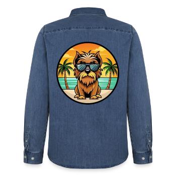 Belgische Griffon Hunderasse Cartoon Sonnenbrille Strand - Männer Jeanshemd Organic von Stanley/Stella - verwaschenes Mittelblau  - Hinten - AI Model Male 185 light (185cm)