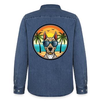 Belgische Pointer Hund Rasse Cartoon Sonnenbrille Strand - Männer Jeanshemd Organic von Stanley/Stella - verwaschenes Mittelblau  - Hinten - AI Model Male 185 light (185cm)