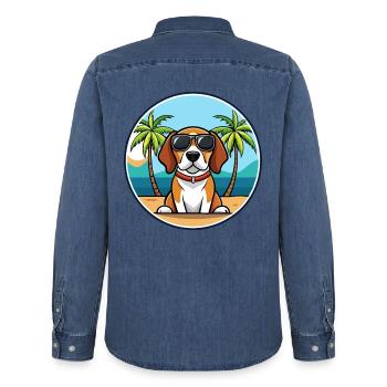 Beagle Hunderasse Cartoon Sonnenbrille Strand - Männer Jeanshemd Organic von Stanley/Stella - verwaschenes Mittelblau  - Hinten - AI Model Male 185 light (185cm)