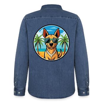 Andalusischer Windhund Rasse Cartoon Sonnenbrille Strand - Männer Jeanshemd Organic von Stanley/Stella - verwaschenes Mittelblau  - Hinten - AI Model Male 185 light (185cm)