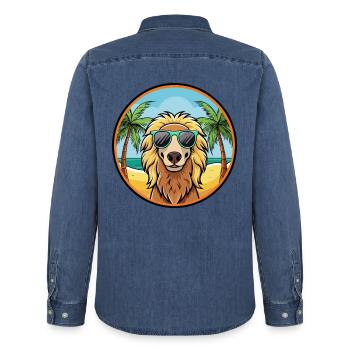 Afghanischer Kuchi Hund Rasse Cartoon Sonnenbrille Strand - Männer Jeanshemd Organic von Stanley/Stella - verwaschenes Mittelblau  - Hinten - AI Model Male 185 light (185cm)