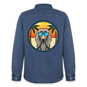 Afghanischer Windhund Hunderasse Cartoon Sonnenbrille Strand - Männer Jeanshemd Organic von Stanley/Stella - verwaschenes Mittelblau  - Hinten - AI Model Male 185 light (185cm)