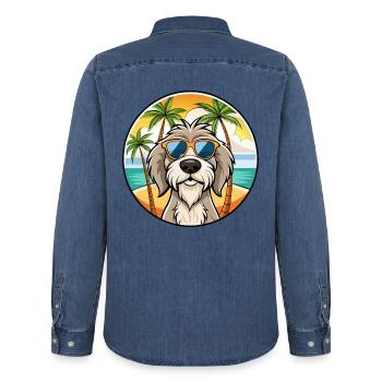 Spinone Italiano Hunderasse Cartoon Sonnenbrille Strand - Männer Jeanshemd Organic von Stanley/Stella - verwaschenes Mittelblau  - Hinten - AI Model Male 185 light (185cm)