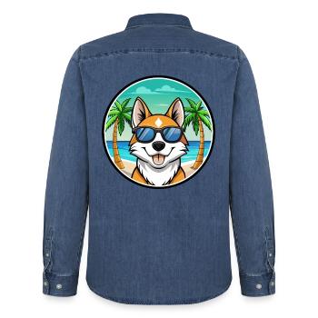 Sibirische Laika Hunderasse Cartoon Sonnenbrille Strand - Männer Jeanshemd Organic von Stanley/Stella - verwaschenes Mittelblau  - Hinten - AI Model Male 185 light (185cm)