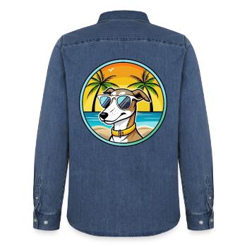 Whippet Hund Rasse Cartoon Sonnenbrille Strand - Männer Jeanshemd Organic von Stanley/Stella - verwaschenes Mittelblau  - Hinten - AI Model Male 185 light (185cm)